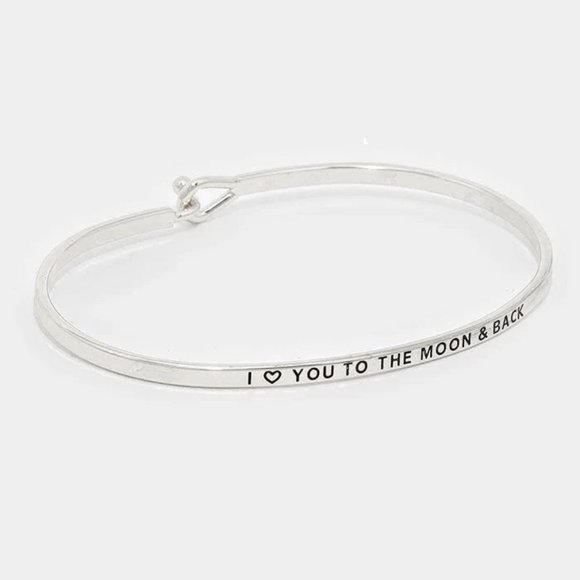 Message Bracelet Thin Hook Bangle I Love You To The Moon And Back SILVER - Picture 1 of 2